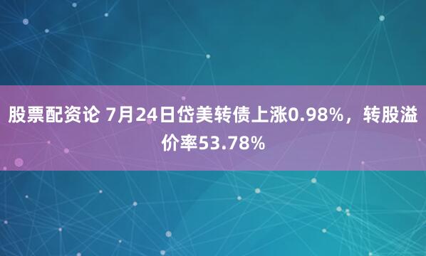 股票配资论 7月24日岱美转债上涨0.98%，转股溢价率53.78%